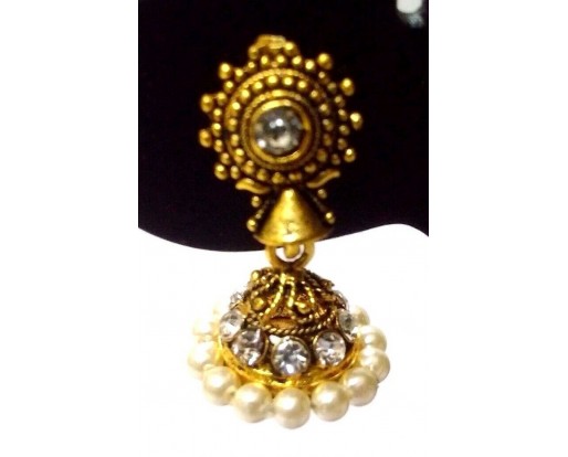 TINY Golden Oxidized Earrings Jhumka Jhumki Imitation Jewelry Drop Dangle EA94
